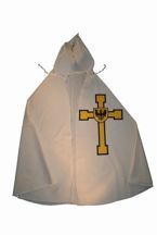 Rycerz Krzyżak płaszcz biały z krzyżem żółtym i kapturem
